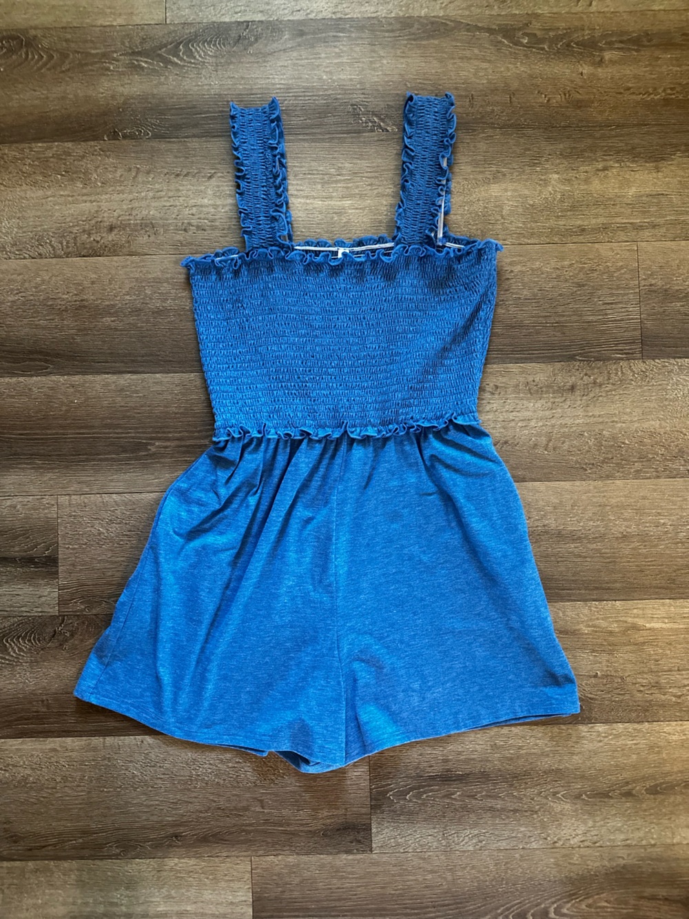 Blue Smocked Strap Romper - Women